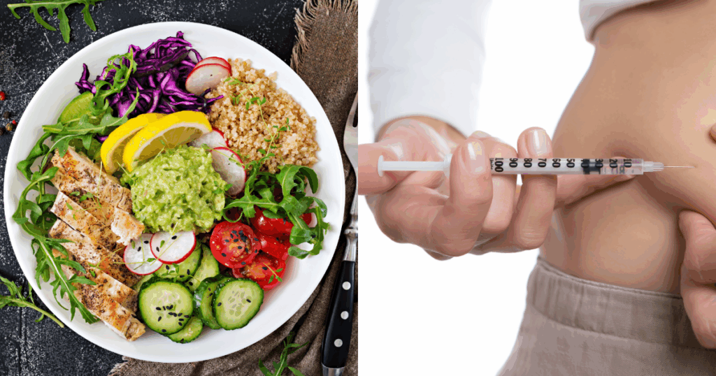 Plant-based diet bowl with vegetables paired with GLP-1 injection for weight loss Plant-Based Diet and Weight Loss: The Perfect Pairing for Healthier Living